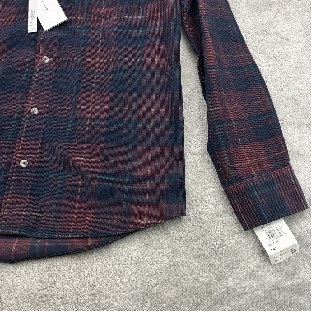 NWT 7Diamonds Peached Corduroy Button Up Shirt Mens‎ S Red Green Plaid Preppy - Picture 5 of 16